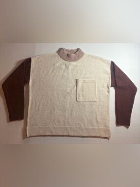 Madewell Two-Tone Cream Body with Brown Sleeves Turtleneck Sweater
